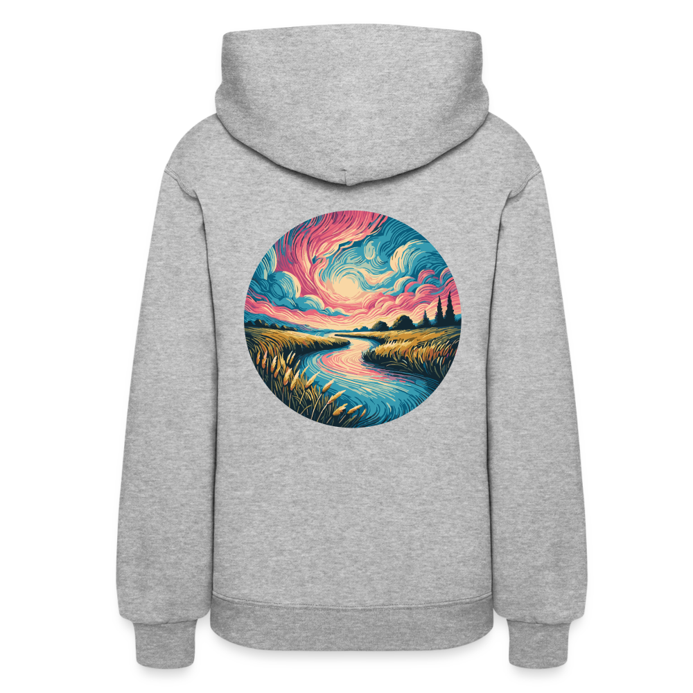 Women's River Pink and Blue Sky Graphic Hoodie with Logo - heather gray