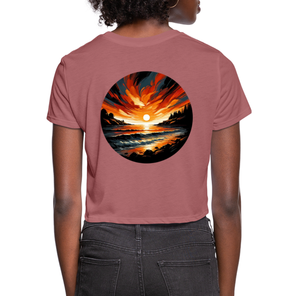 Women's Beach Sunset Graphic Cropped T-Shirt with Logo - mauve