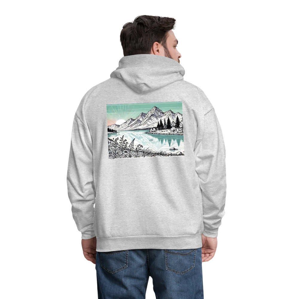 Men's Colored Mountain Lake Landscape Graphic Hoodie with Logo - ash 