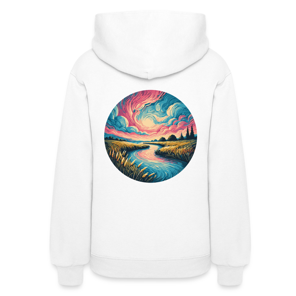 Women's River Pink and Blue Sky Graphic Hoodie with Logo - white