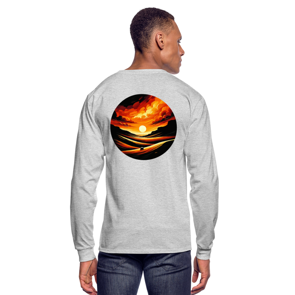 Men's Desert Sunset Graphic Long Sleeve Shirt with Logo - heather gray