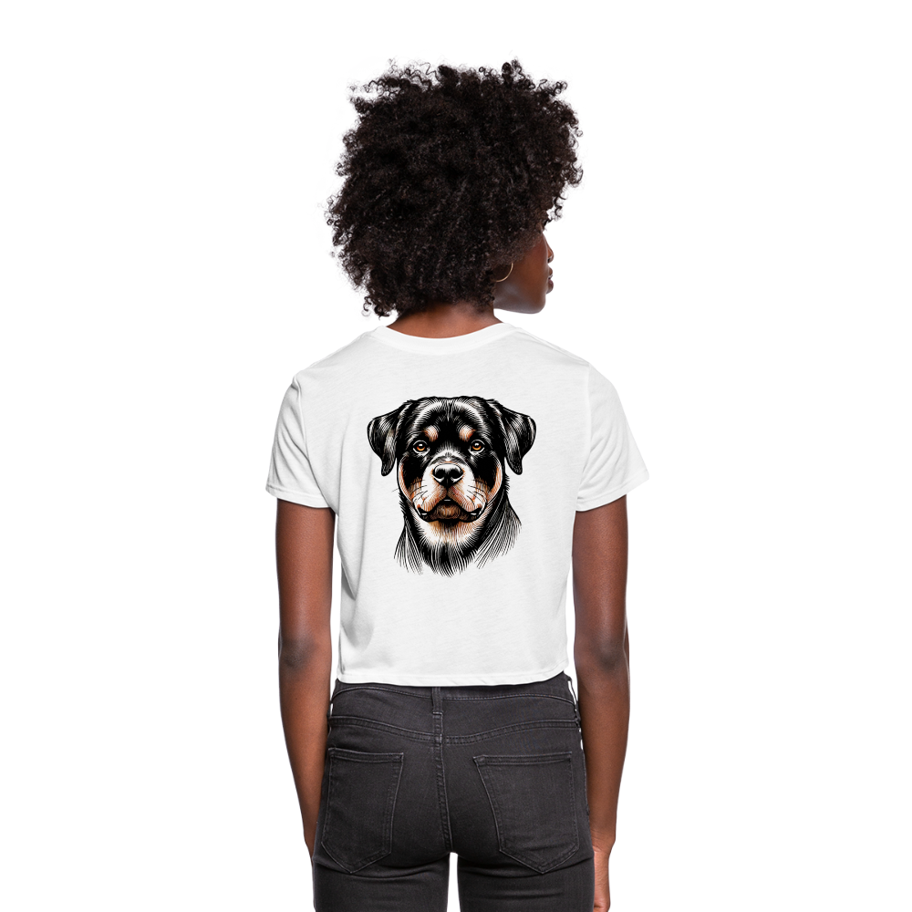 Women's Fine Line Rottweiler Graphic Cropped T-Shirt with Logo - white