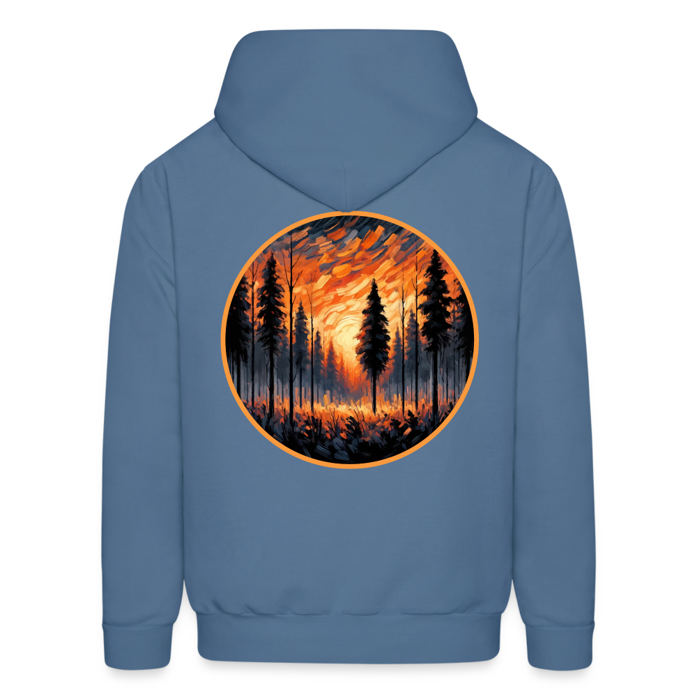 Men's Orange Forest Sunset Graphic Hoodie with Logo - denim blue