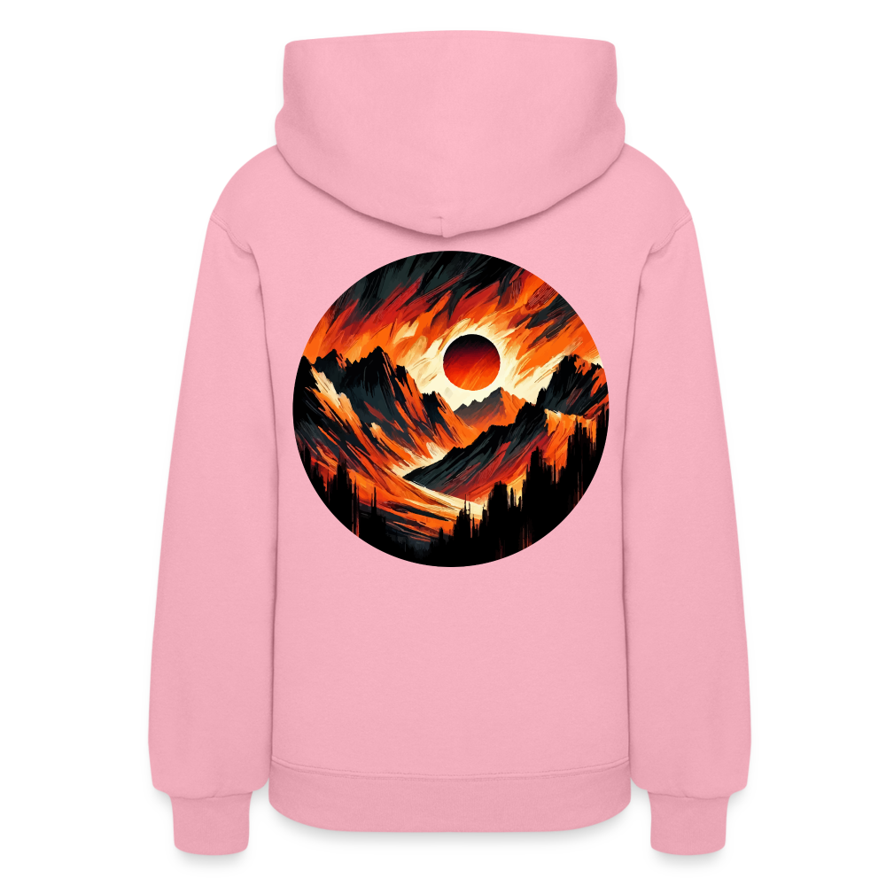 Women's Orange and Black Mountain Range Graphic Hoodie with Logo - classic pink