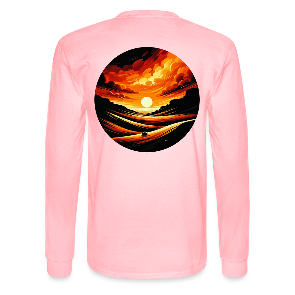 Men's Desert Sunset Graphic Long Sleeve Shirt with Logo - pink