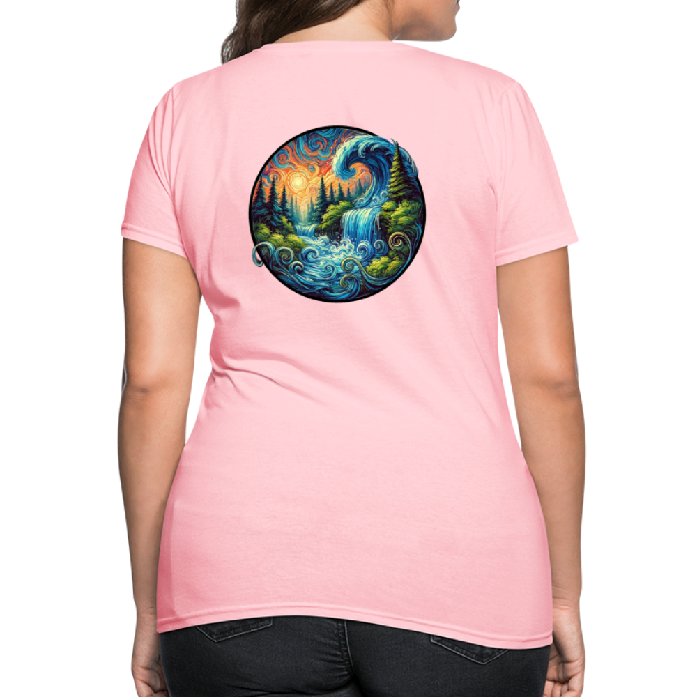 Women's Waterfall Graphic T-Shirt with Logo - pink