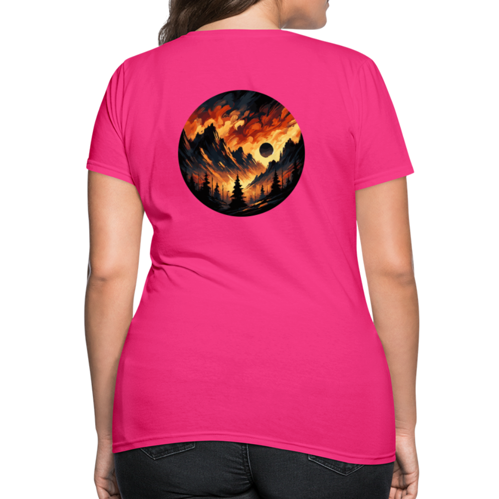 Women's Brushed Orange and Black Mountain Range T-Shirt with Logo - fuchsia