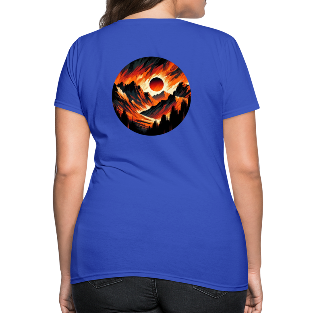 Women's Orange and Black Mountain Range T-Shirt with Logo - royal blue