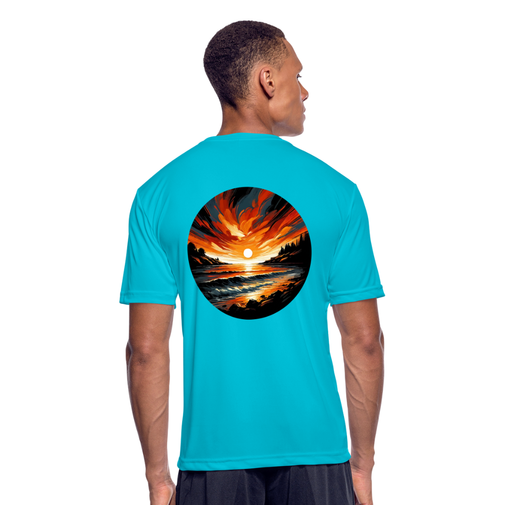 Men’s Beach Sunset Graphic Moisture Wicking Performance T-Shirt with Logo - turquoise