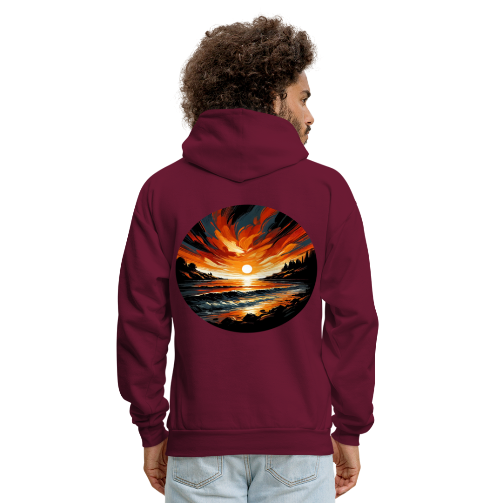 Men's Beach Sunset Graphic Hoodie with Logo - burgundy