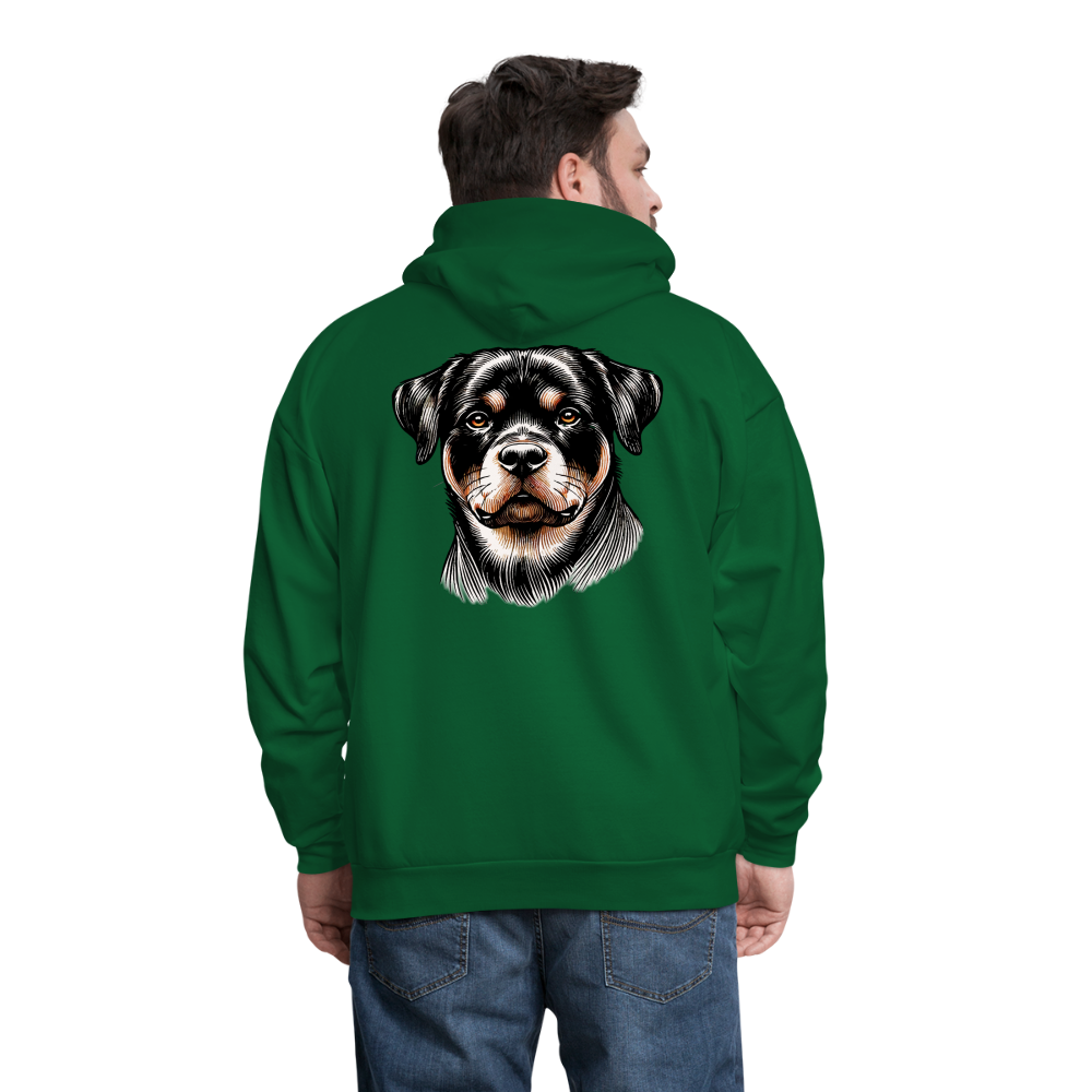 Men's Fine Line Rottweiler Graphic Hoodie with Logo - forest green