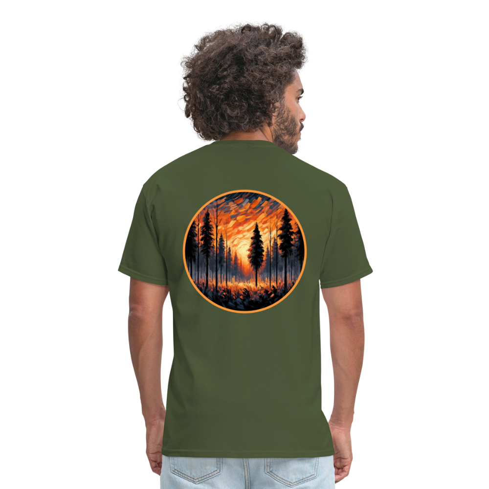 Orange Forest Sunset Unisex Classic T-Shirt with Logo - military green