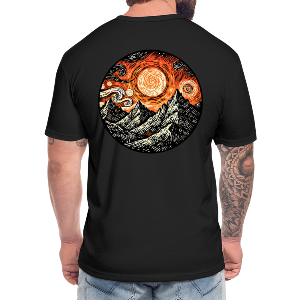 Orange Swirling Mountains Graphic Unisex Fitted Cotton/Poly T-Shirt with Logo - black