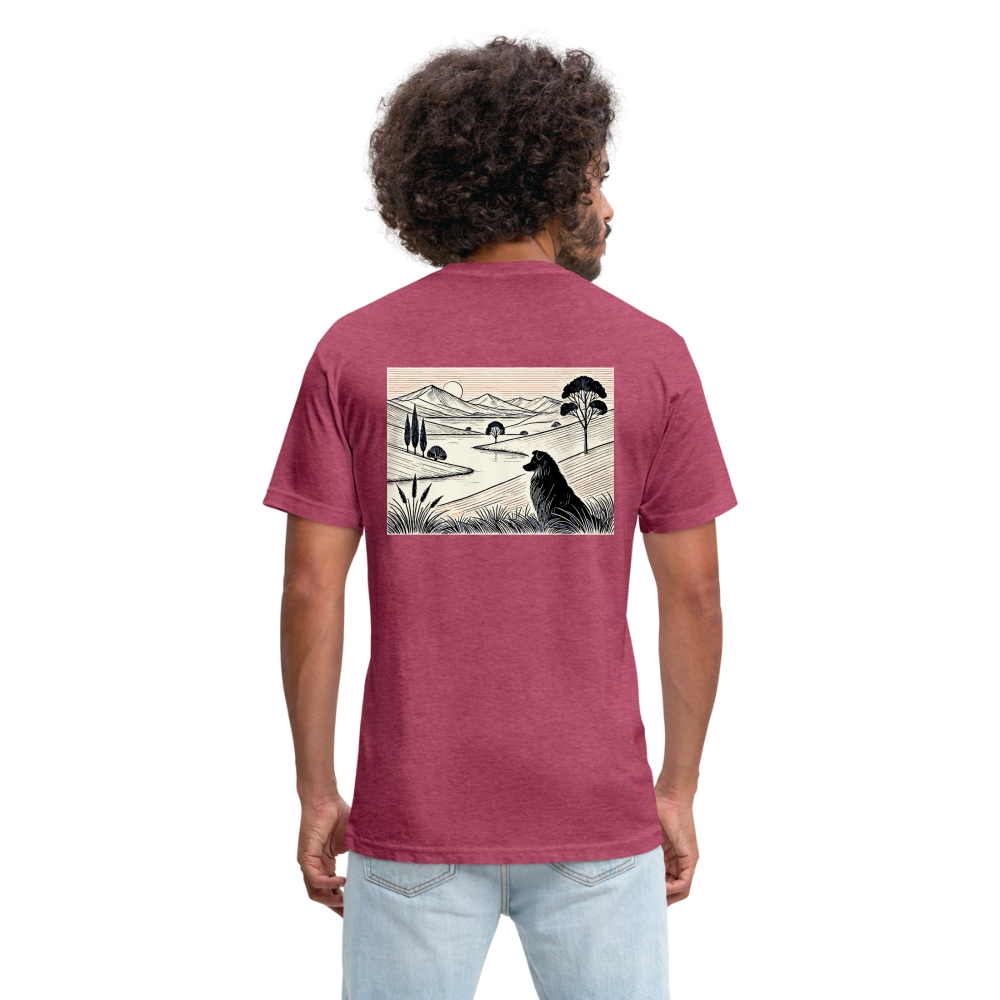 Australian Shepherd Prairie Graphic Unisex Fitted Cotton/Poly T-Shirt with Logo - heather burgundy