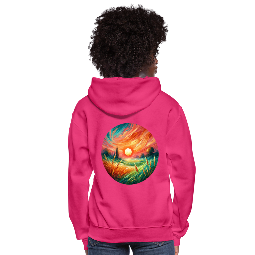 Women's Pink Wheat Field Graphic Hoodie with Logo - fuchsia