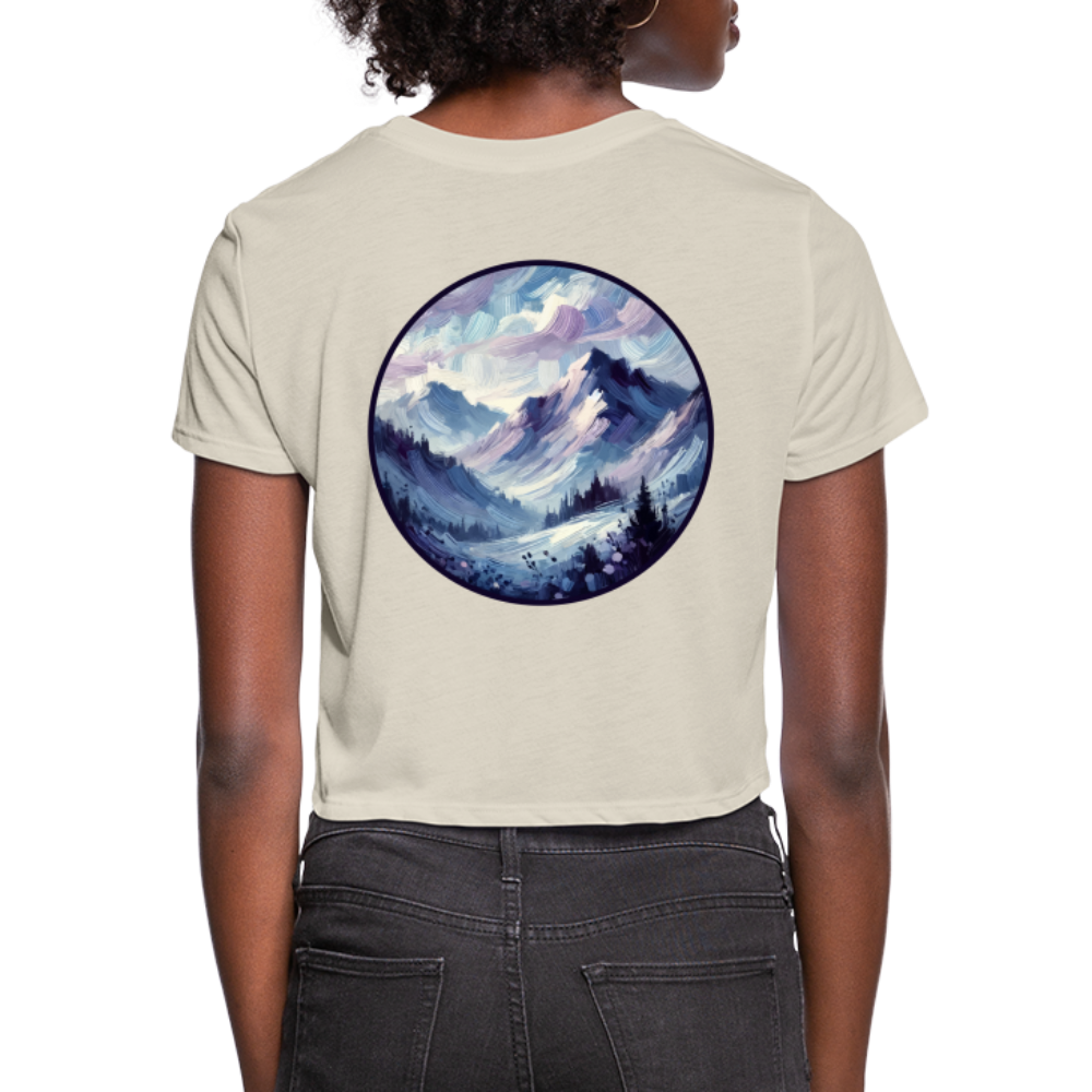 Women's Lavender Blue Mountain Range Graphic Cropped T-Shirt with Logo - dust