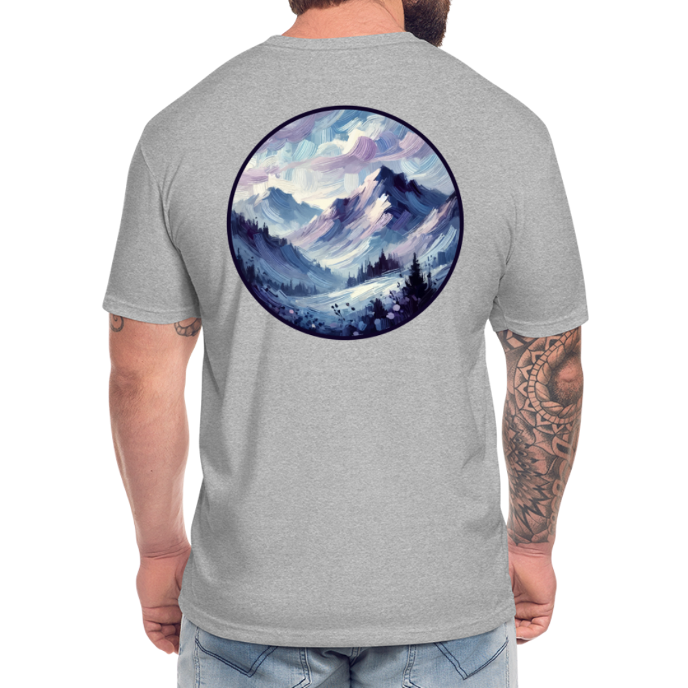 Lavender Blue Mountain Range Graphic Unisex Fitted Cotton/Poly T-Shirt with Logo - heather gray