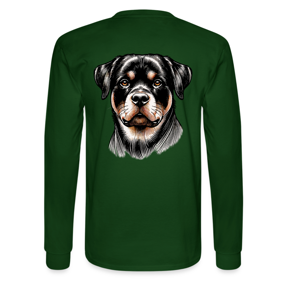 Men's Fine Line Rottweiler Graphic Long Sleeve Shirt with Logo - forest green