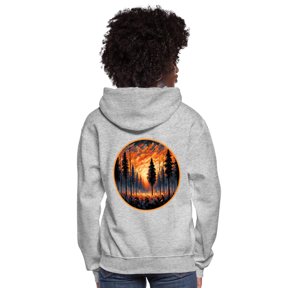 Women's Orange Forest Sunset Graphic Hoodie with Logo - heather gray