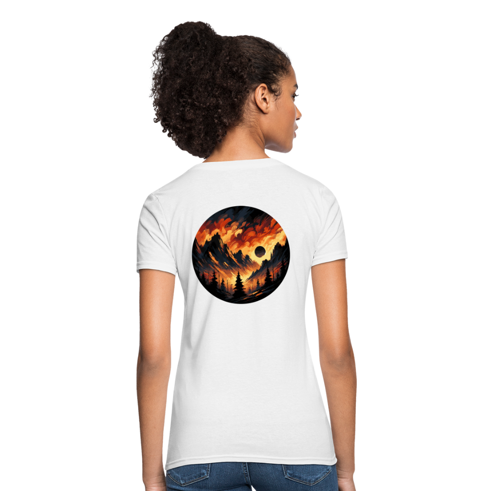 Women's Brushed Orange and Black Mountain Range T-Shirt with Logo - white