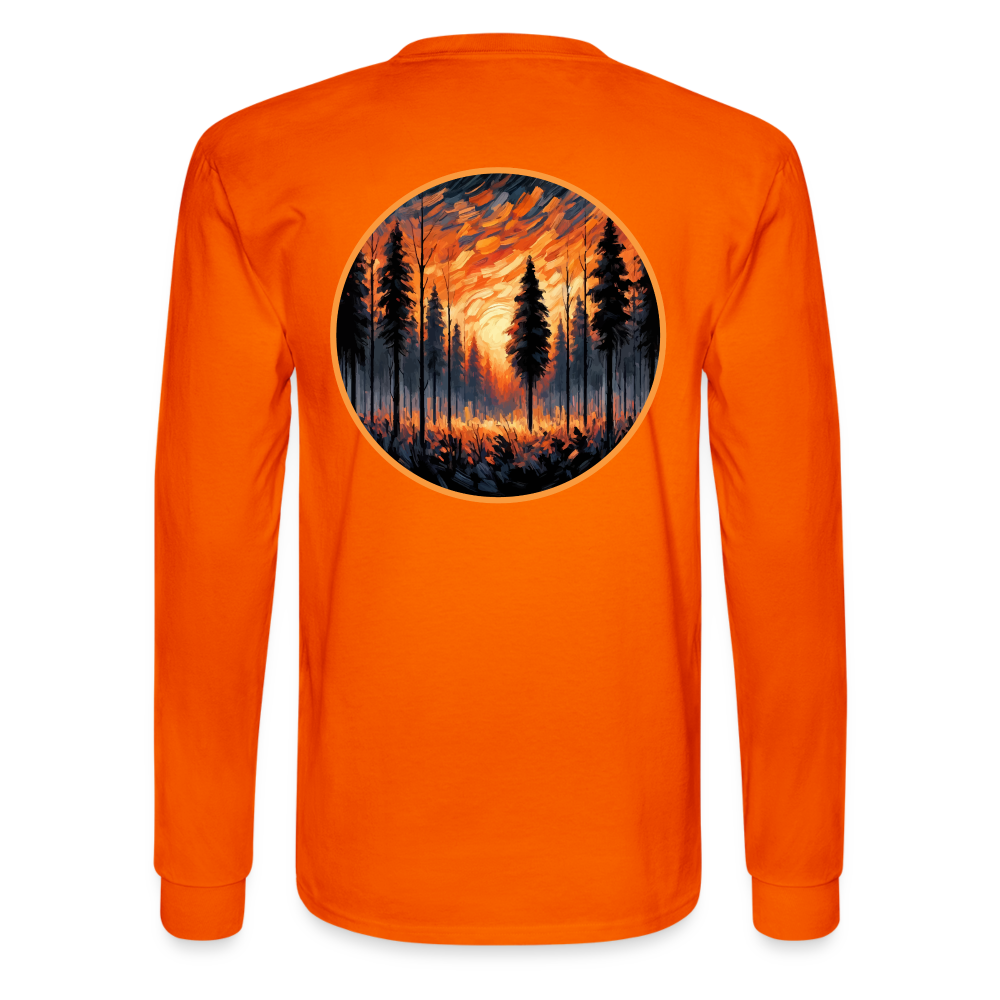 Men's Orange Forest Sunset Graphic Long Sleeve Shirt with Logo - orange