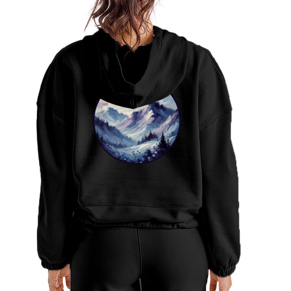 Women’s Lavender Blue Mountain Range Graphic Cropped Hoodie with Logo - black