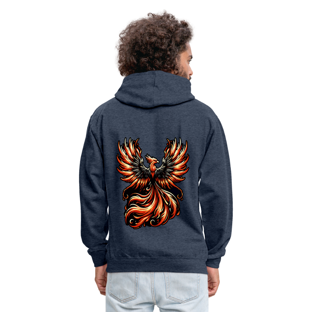 Phoenix Graphic Unisex Contrast Hoodie with Logo - indigo heather/asphalt