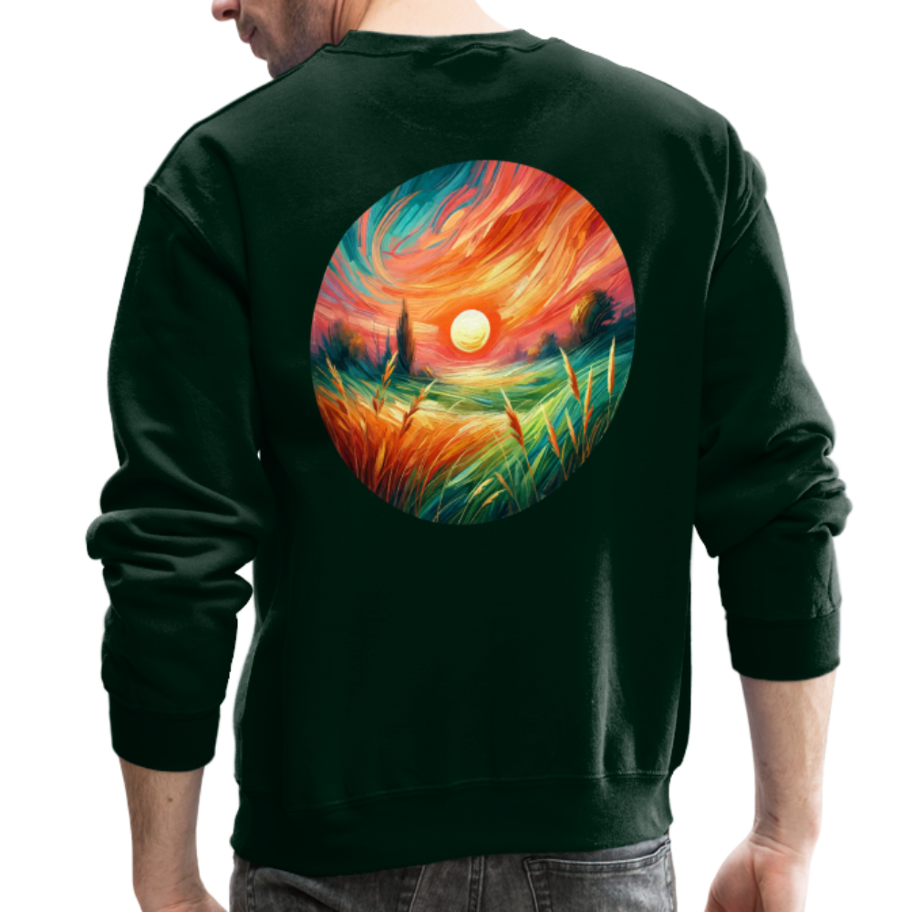 Pink Wheat Field Graphic Crewneck Sweatshirt with Logo - forest green