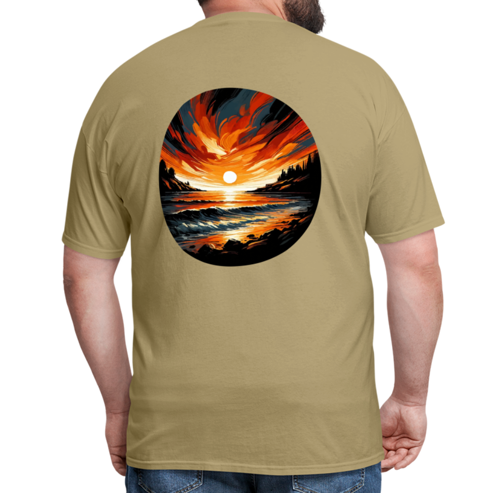 Beach Sunset Graphic Unisex Classic T-Shirt with Logo - khaki