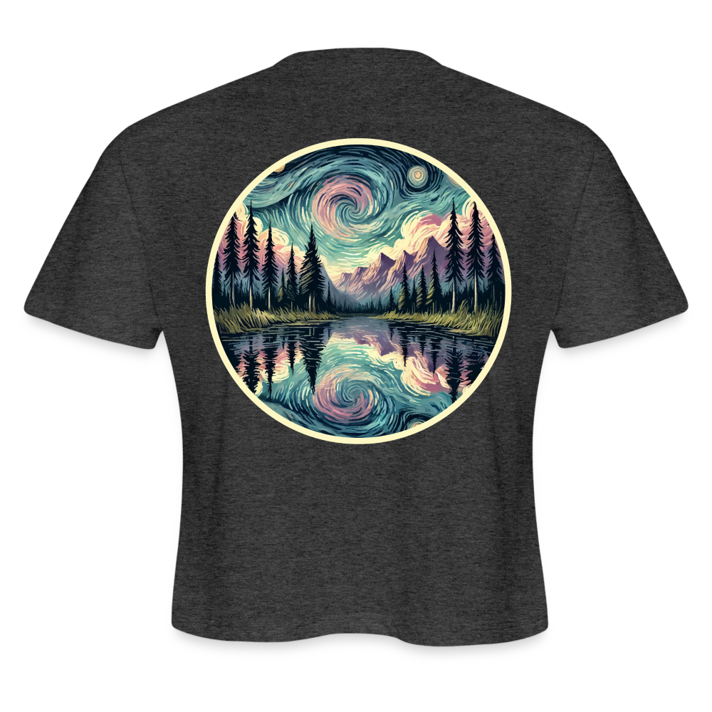 Women's Purple Swirling Sky Reflected on Lake Graphic Cropped T-Shirt with Logo - deep heather