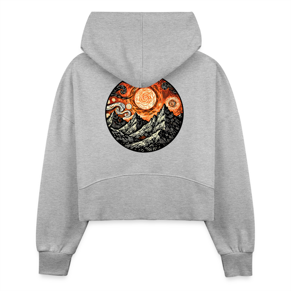 Women's Orange Swirling Mountains Graphic Half Zip Cropped Hoodie with Logo - heather gray