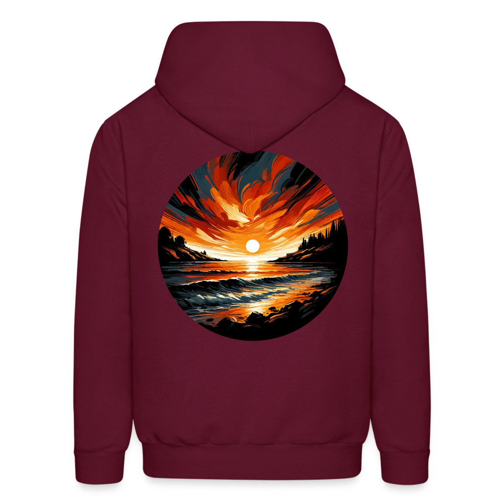 Men's Beach Sunset Graphic Hoodie with Logo - burgundy