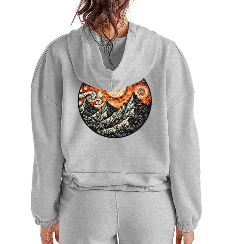 Women’s Orange Swirling Mountains Graphic Cropped Hoodie with Logo - heather gray