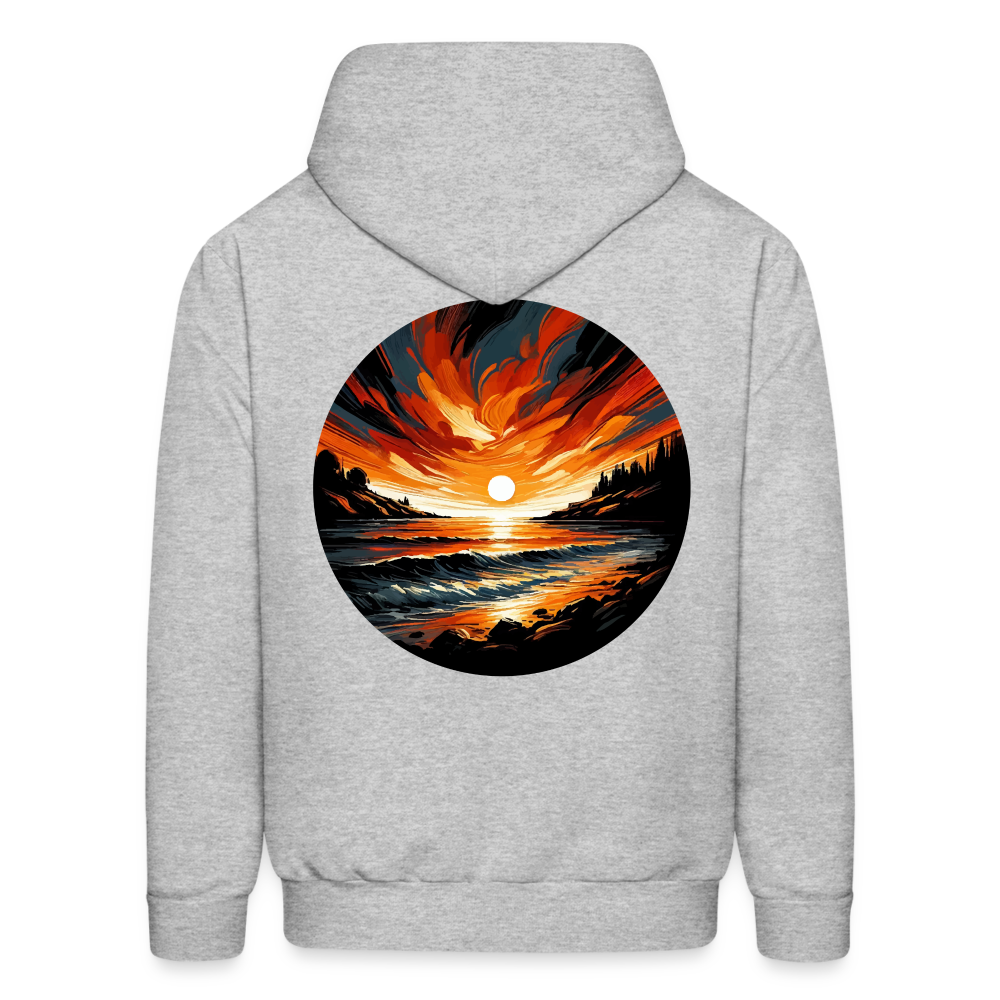 Men's Beach Sunset Graphic Hoodie with Logo - heather gray