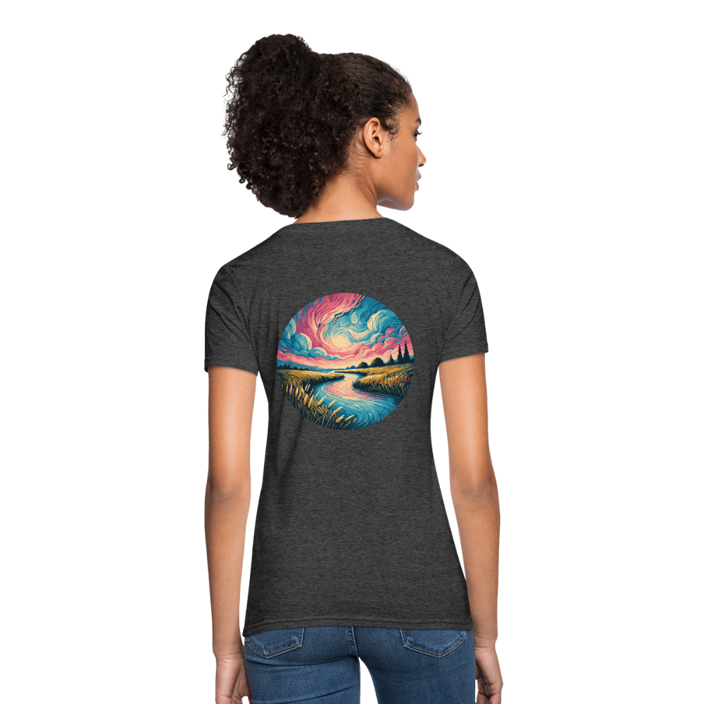 Women's River Pink and Blue Sky T-Shirt with Logo - heather black