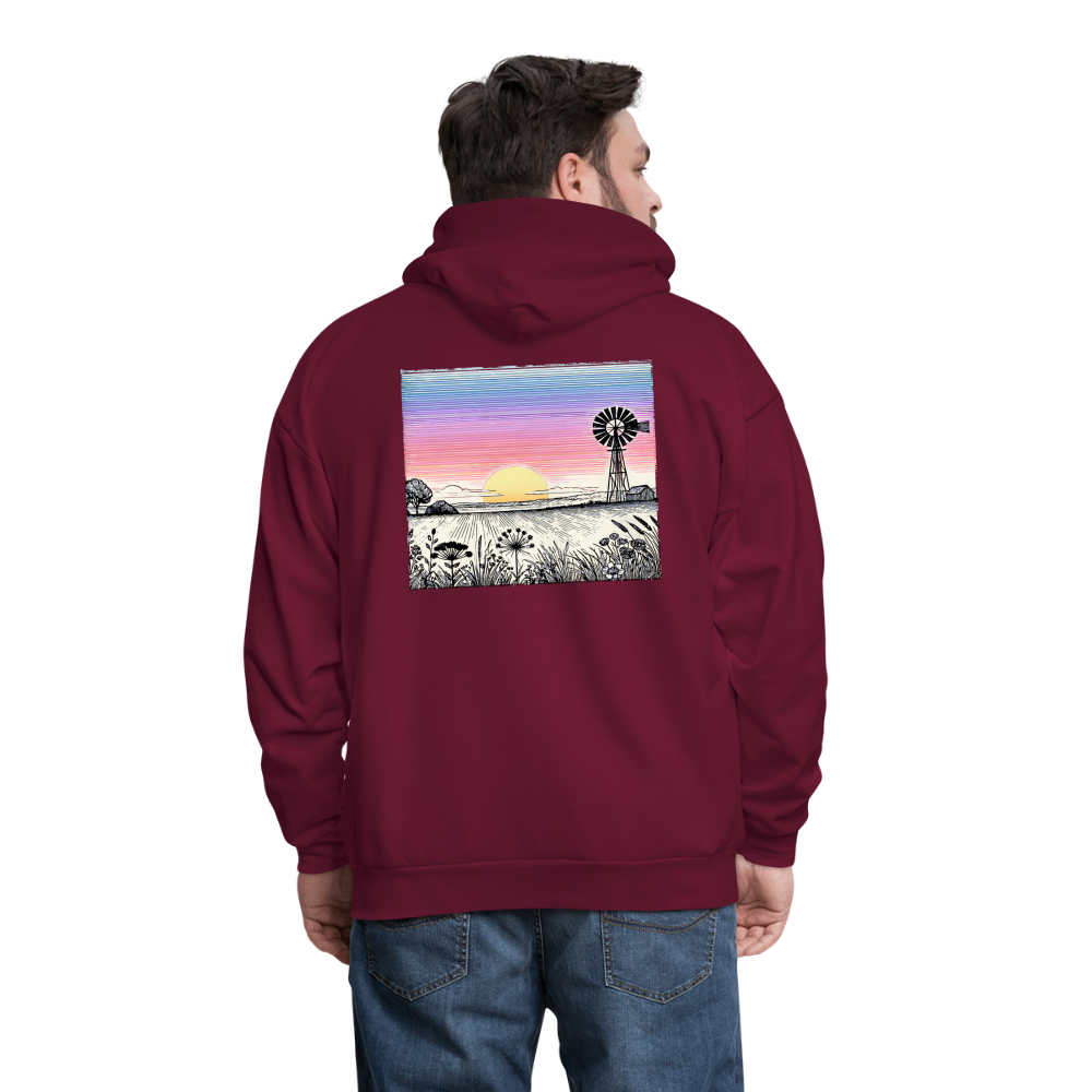 Men's Colored Prairie Landscape Graphic Hoodie with Logo - burgundy