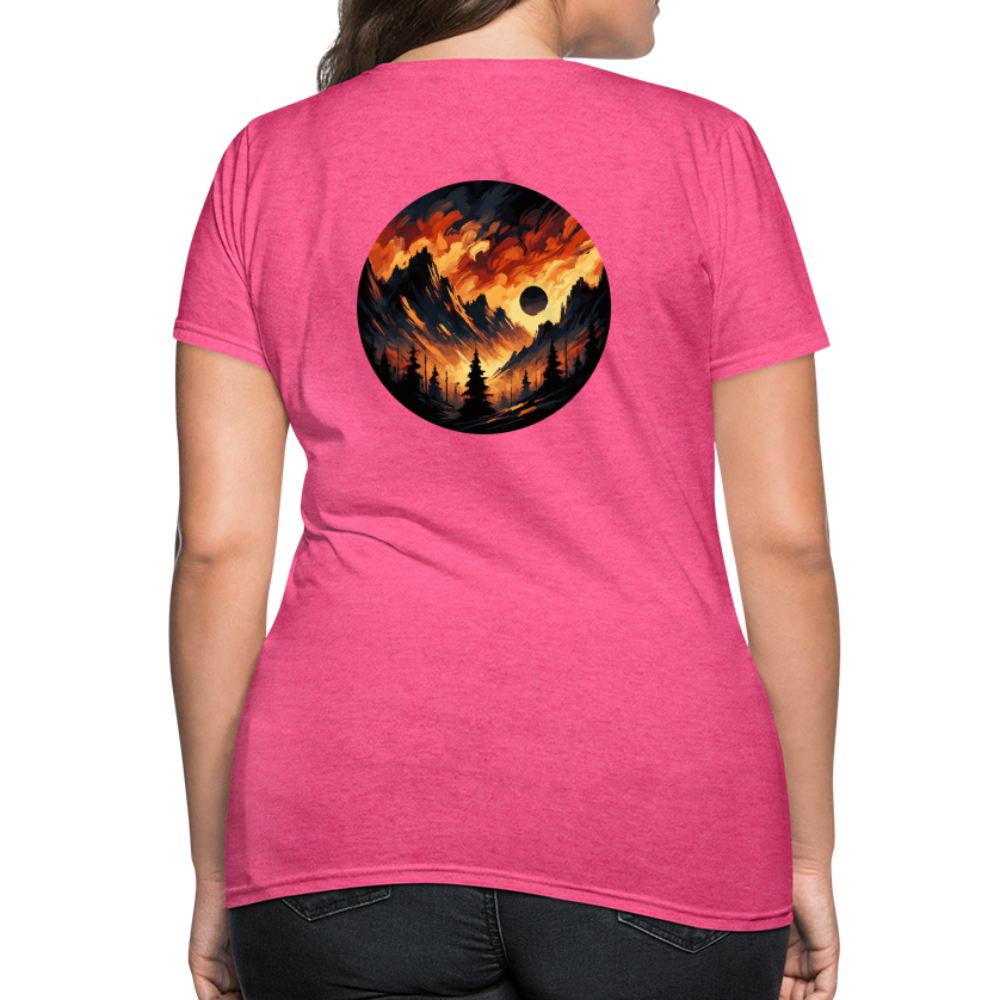 Women's Brushed Orange and Black Mountain Range T-Shirt with Logo - heather pink