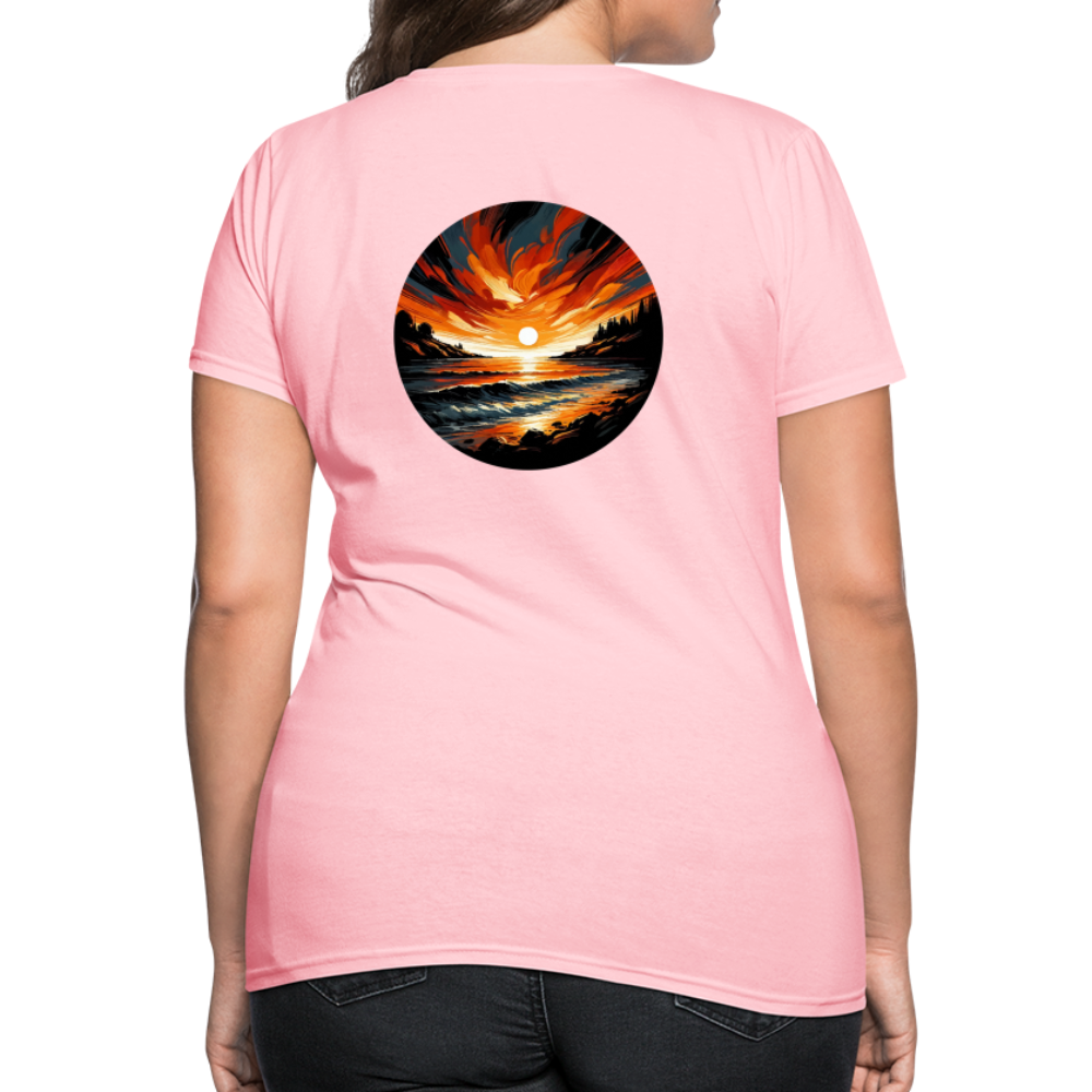 Women's Beach Sunset Graphic T-Shirt with Logo - pink