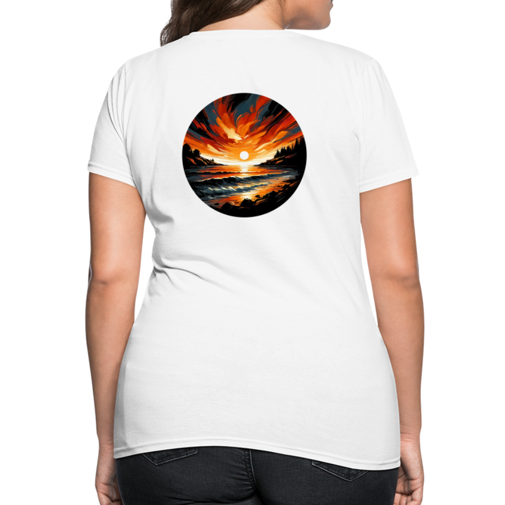 Women's Beach Sunset Graphic T-Shirt with Logo - white