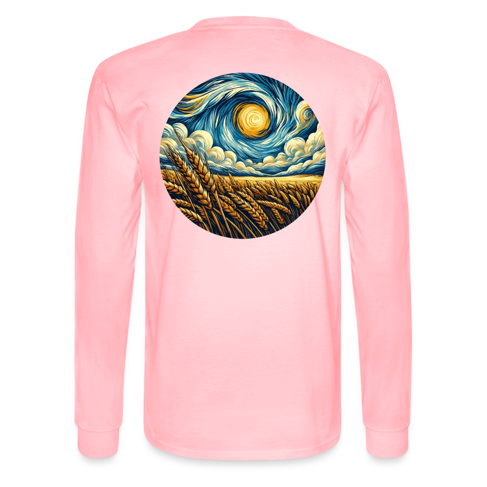 Men's Wheat Field Graphic Long Sleeve Shirt with Logo - pink