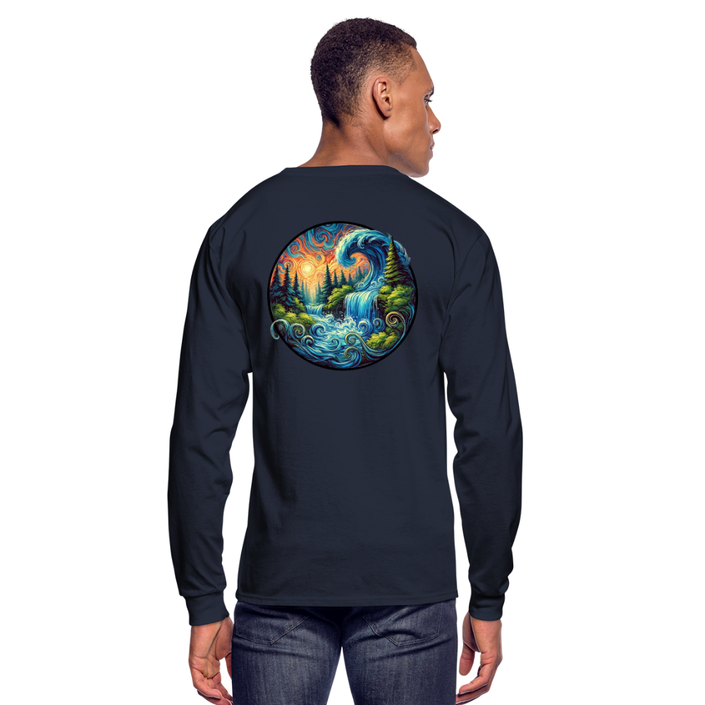 Men's Waterfall Graphic Long Sleeve Shirt with Logo - navy