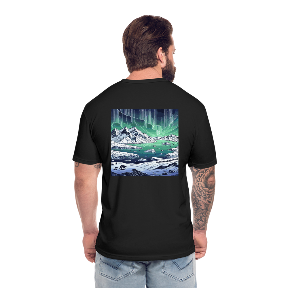 Colored Northern Lights Arctic Landscape Graphic Unisex Fitted Cotton/Poly T-Shirt with Logo - black