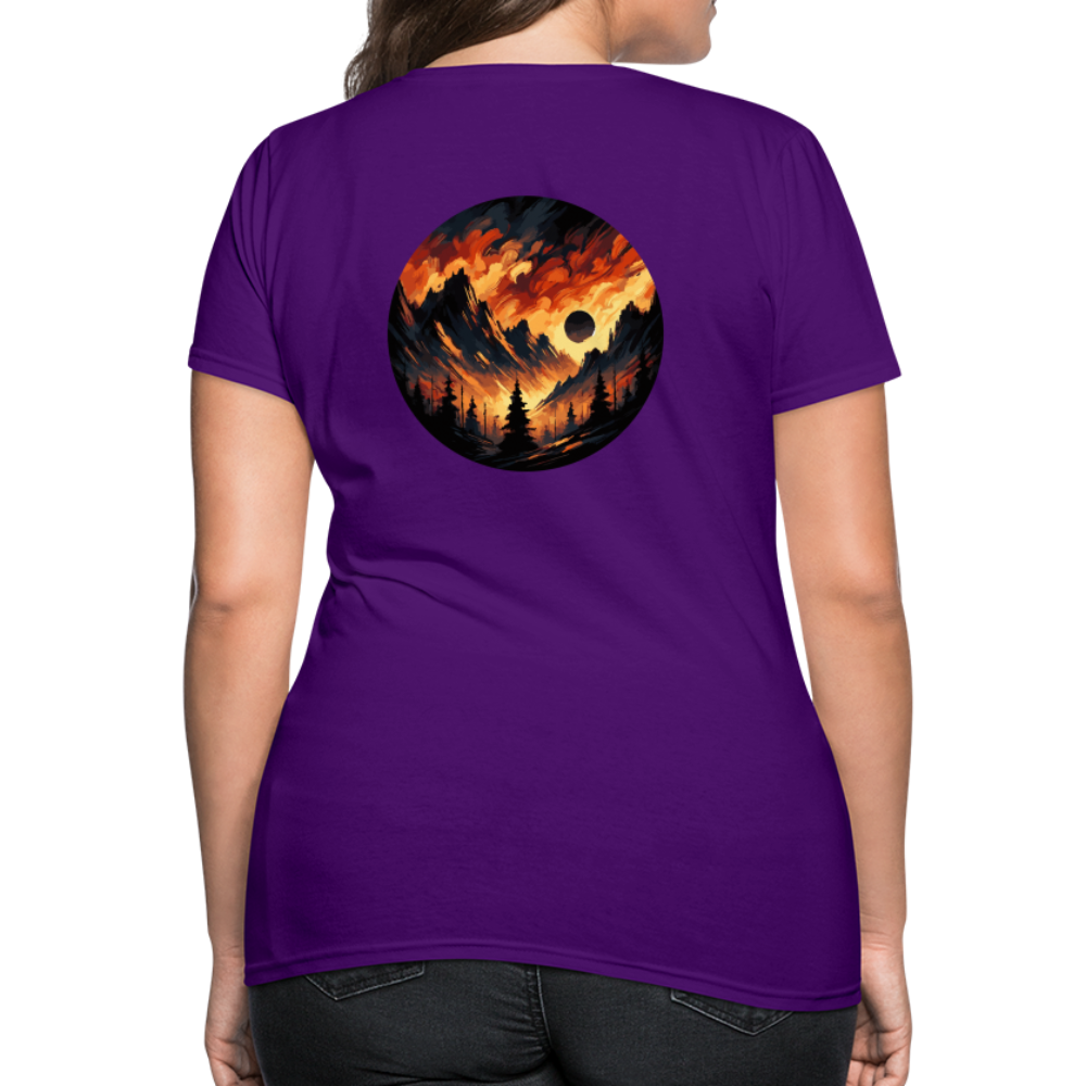 Women's Brushed Orange and Black Mountain Range T-Shirt with Logo - purple