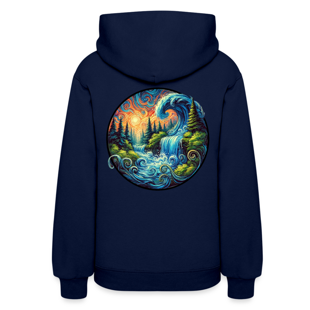 Women's Waterfall Graphic Hoodie with Logo - navy