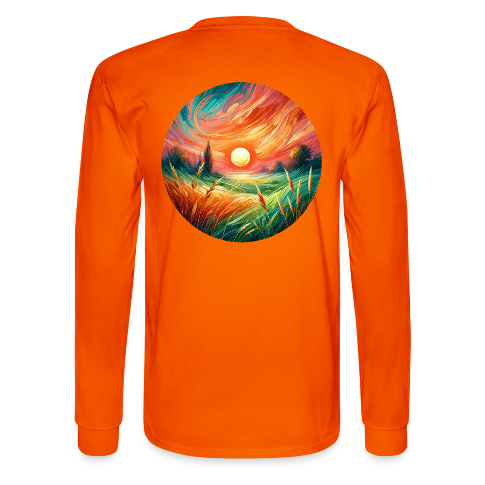 Men's Pink Wheat Field Graphic Long Sleeve Shirt with Logo - orange