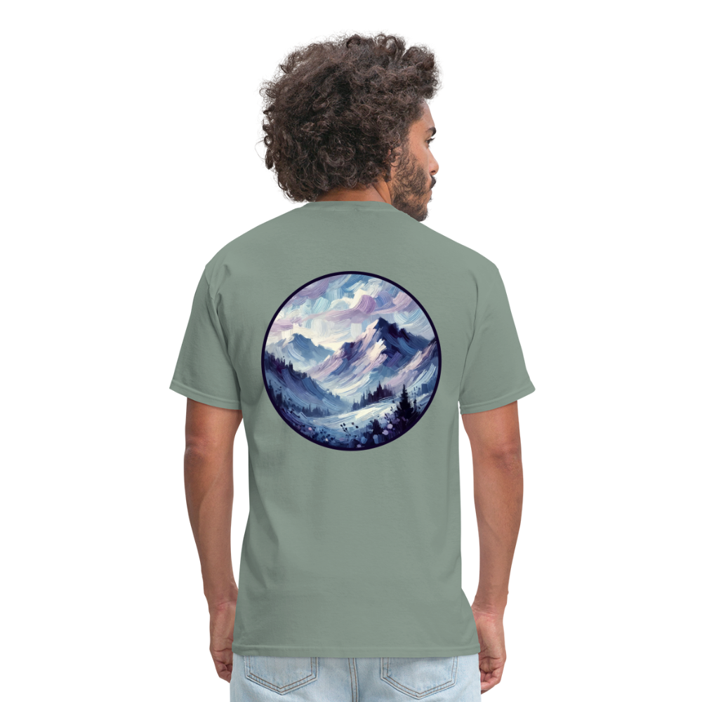 Lavender Blue Mountain Range Unisex Classic T-Shirt with Logo - sage