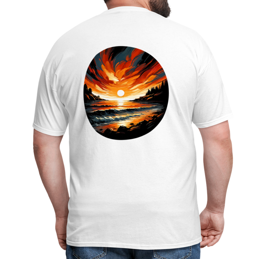 Beach Sunset Graphic Unisex Classic T-Shirt with Logo - white