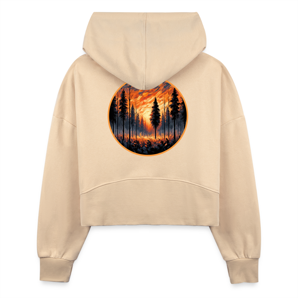 Women's Orange Forest Sunset Graphic Half Zip Cropped Hoodie with Logo - nude