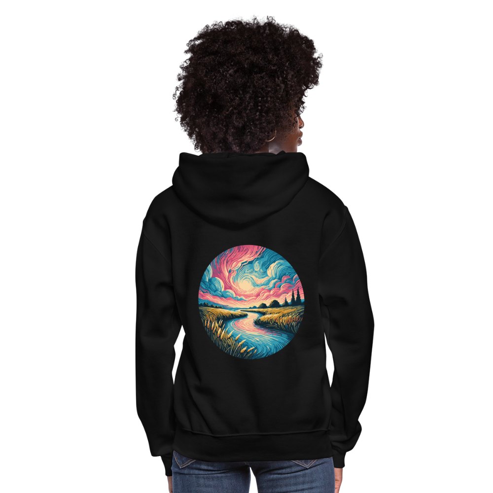 Women's River Pink and Blue Sky Graphic Hoodie with Logo - black