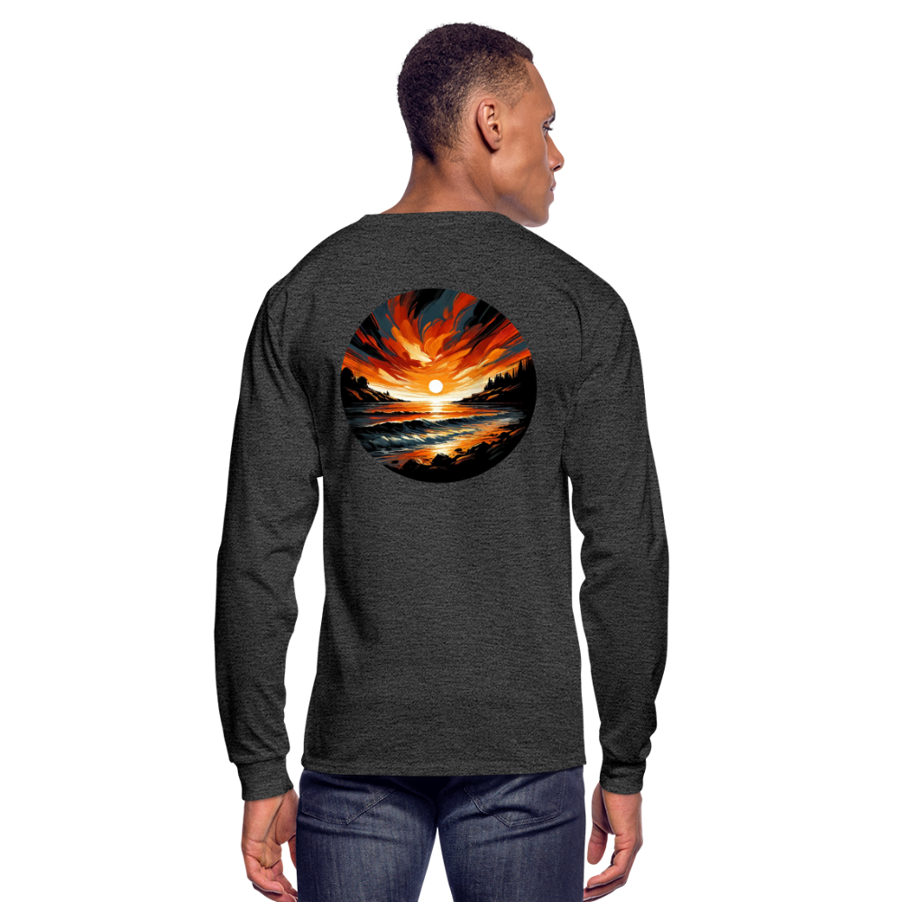 Men's Beach Sunset Graphic Long Sleeve Shirt with Logo - heather black